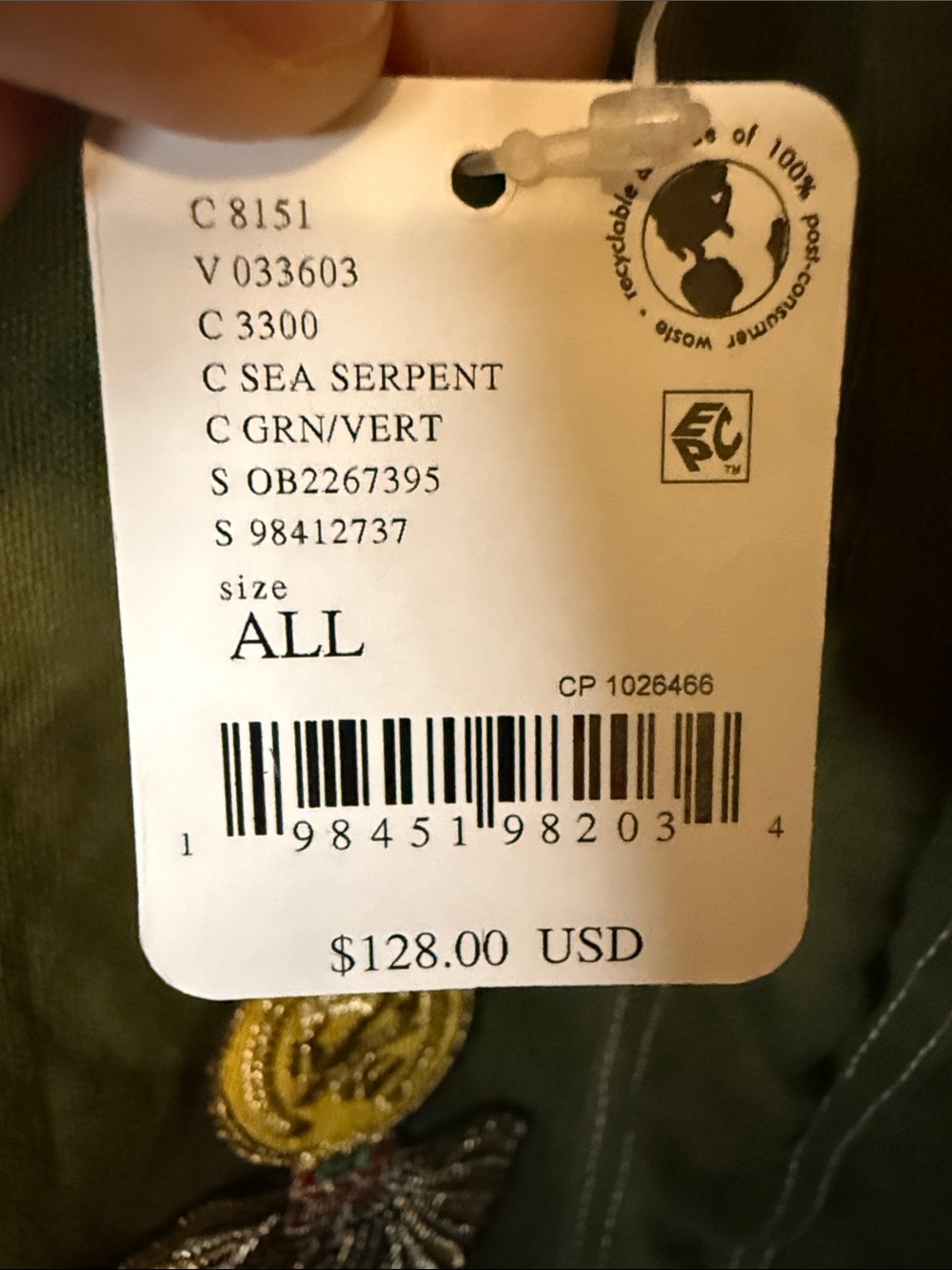 Free People Olive Green Canvas Tote with Embroidered Patch Detail - Picture 2 of 3